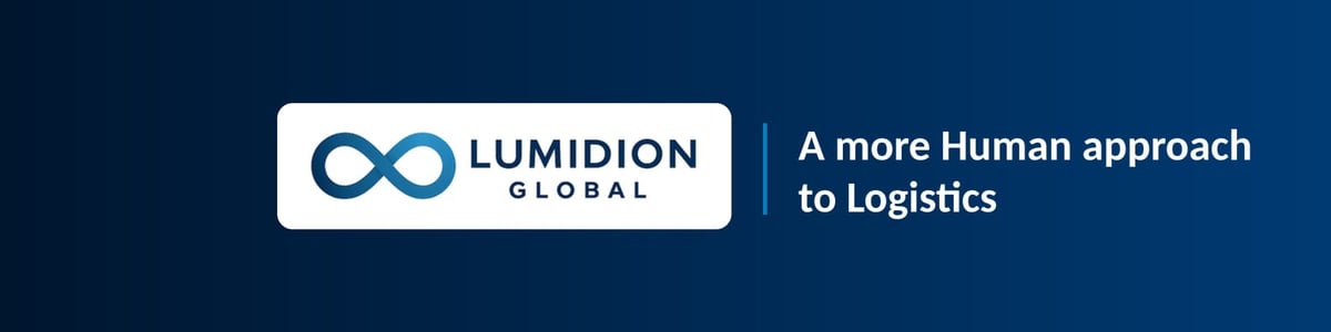 Lumidion Global logo with tagline A more Human approach to Logistics on dark blue background